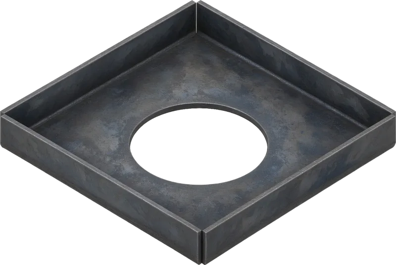 Formed steel pan with a round cutout